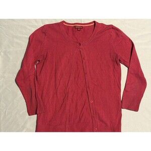 Merona Pink Cardigan Sweater Women's Small 3/4 Sleeve Crew Neck Cotton Button